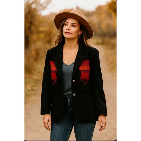 Vintage Wool Blend Aztec Western Southwestern Blazer Coat Jacket Women's M